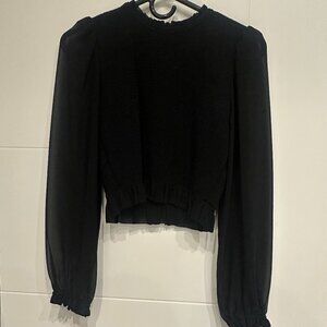 Aritzia Wilfred Black Long Sheer Sleeve Top